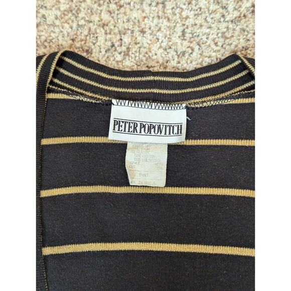 Vtg Peter Popovitch Cardigan Womens S Brown Gold Metallic Stripe Grandpa Sweater - Picture 5 of 9